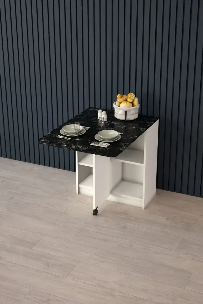 Royal Mermer Desenli 2 Kişilik Katlanır Mutfak Masası %100 MDFLAM KM-19