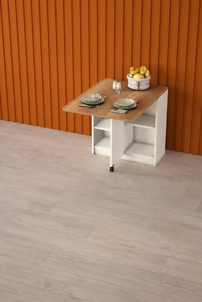 Petra Tek Kanatlı Raflı Katlanır Mutfak Masası 93 cm %100 MDFLAM KM-18