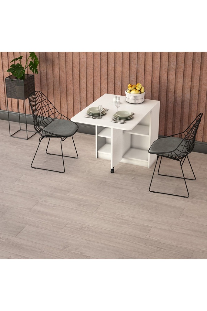 Beyaz Tek Kanatlı Katlanır Mutfak Masası %100 MDFLAM KM-17