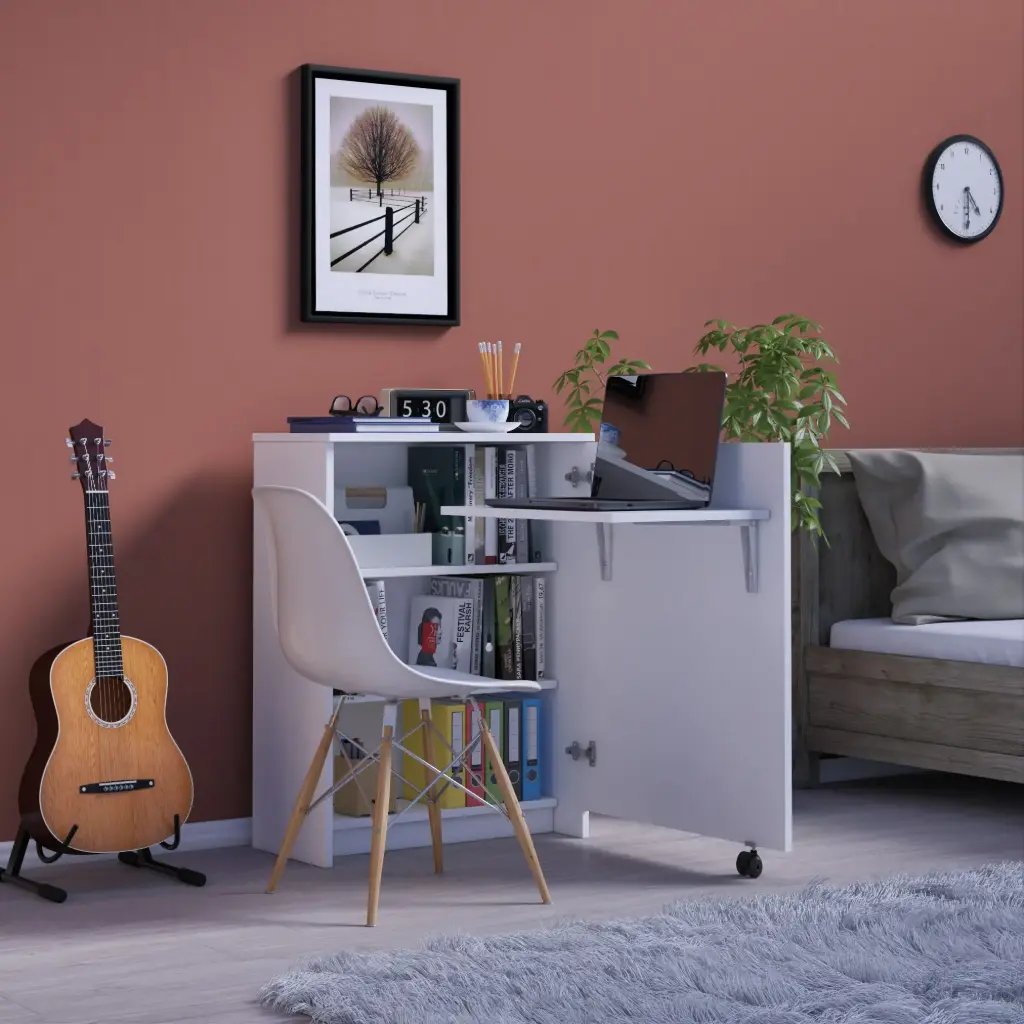 Kitaplıklı Çalışma Masası Tekerlekli 60x50 cm %100 MDFLAM MD-002