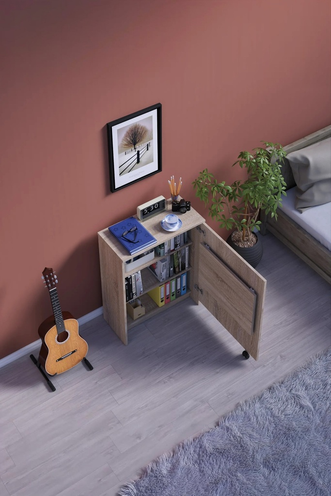Kitaplıklı Çalışma Masası Tekerlekli 60x50 cm %100 MDF MD-02