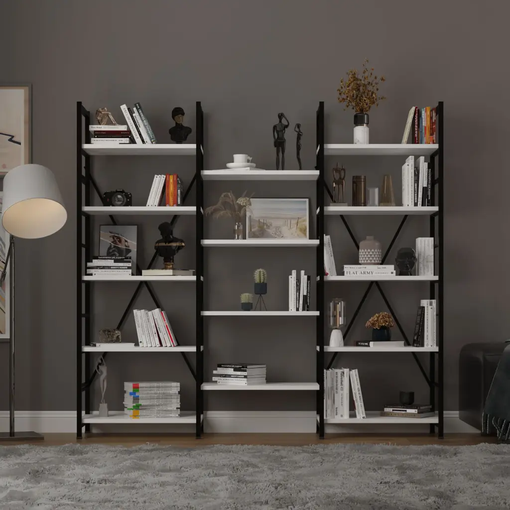 Üç Modüllü Metal Kitaplık METALK03