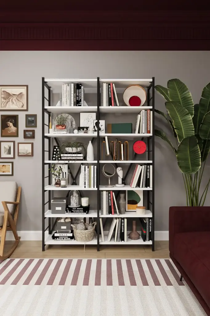 Metal Ahşap Kitaplık İki Modüllü 7 Raflı 110x170 cm METALK02