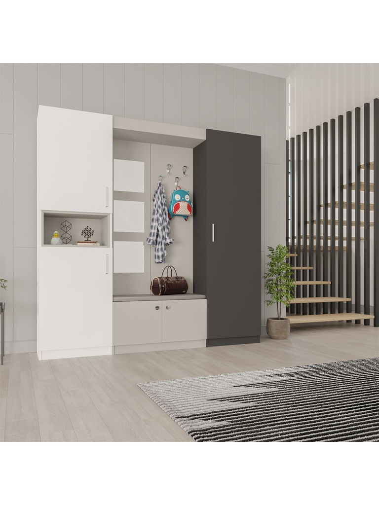 V-05 Modern Vestiyer ve Portmanto 210 cm Minderli Oturaklı Aynalı