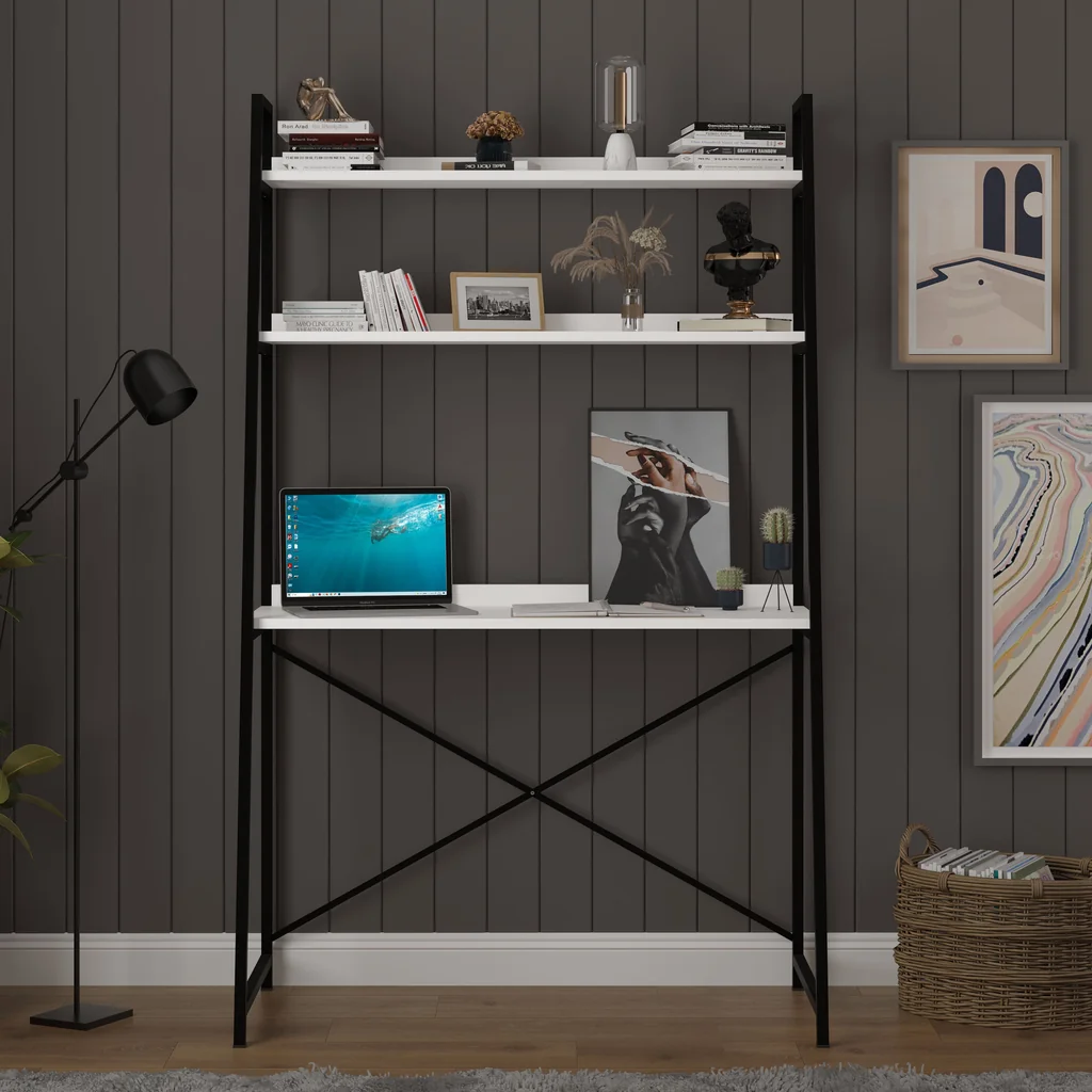 Kitaplıklı Metal Çalışma Masası 90x50 cm Raflı - METALKÇM01