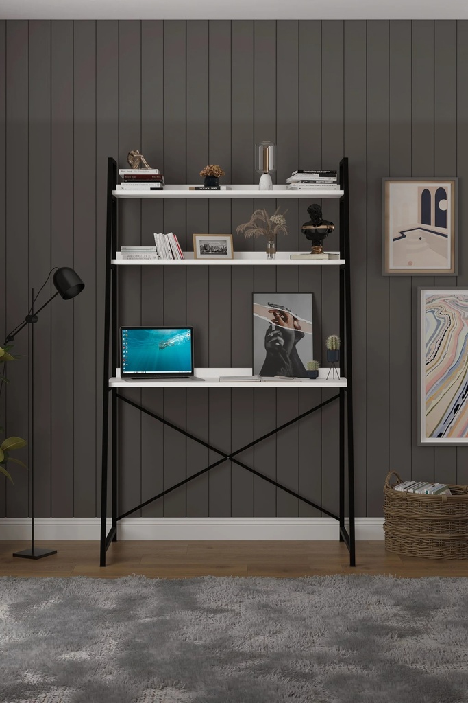 Kitaplıklı Metal Çalışma Masası 90x50 cm Raflı - METALKÇM01