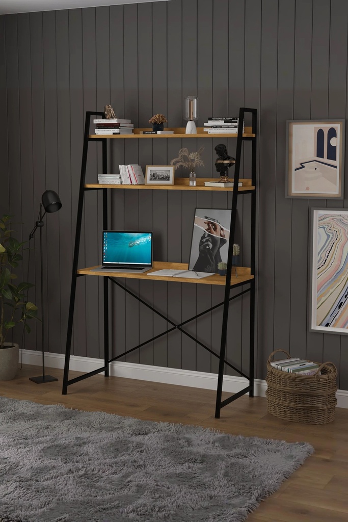 Kitaplıklı Metal Çalışma Masası 90x50 cm Raflı - METALKÇM01