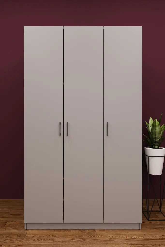 3 Kapaklı Gardırop 120x208 cm Çift Askılıklı MDF Yatak Odası Gardırobu G-01