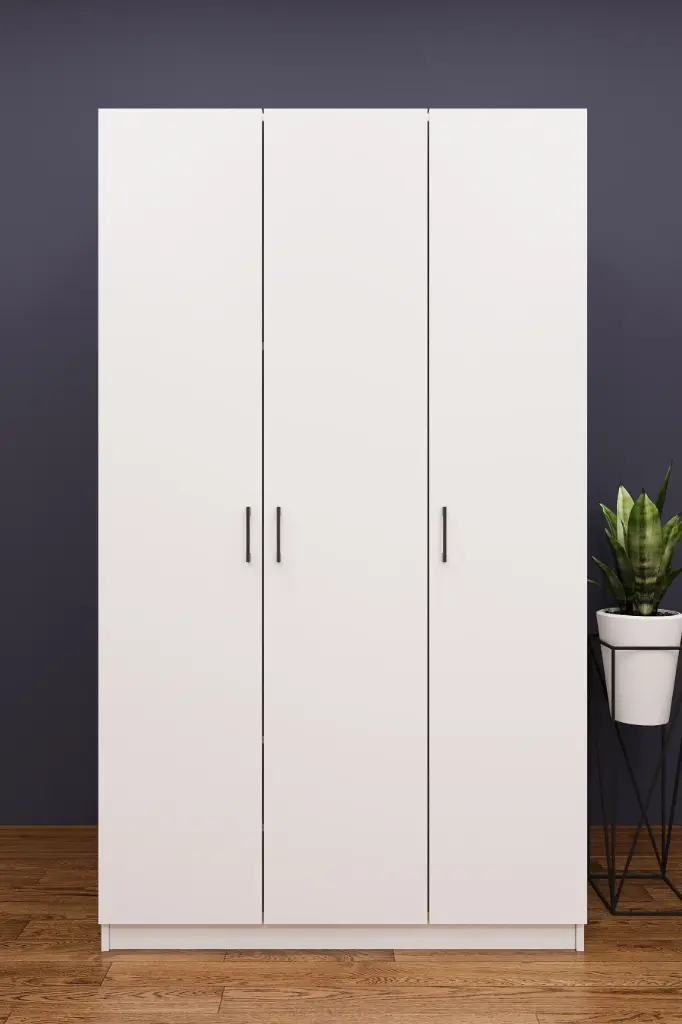 3 Kapaklı Gardırop 120x208 cm Çift Askılıklı MDFLAM Yatak Odası Gardırobu G-01