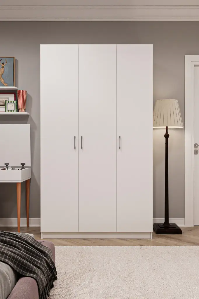 3 Kapaklı Gardırop 120x208 cm Çift Askılıklı MDFLAM Yatak Odası Gardırobu G-01