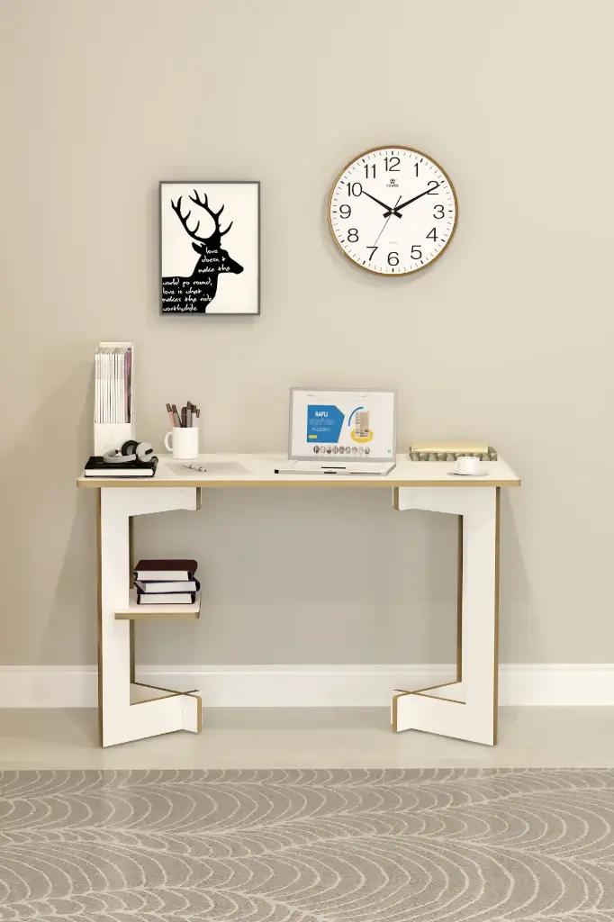 Raflı Çalışma Masası 120 cm, Yan Raflı MDFLAM Ofis Masası - ÇM-02 