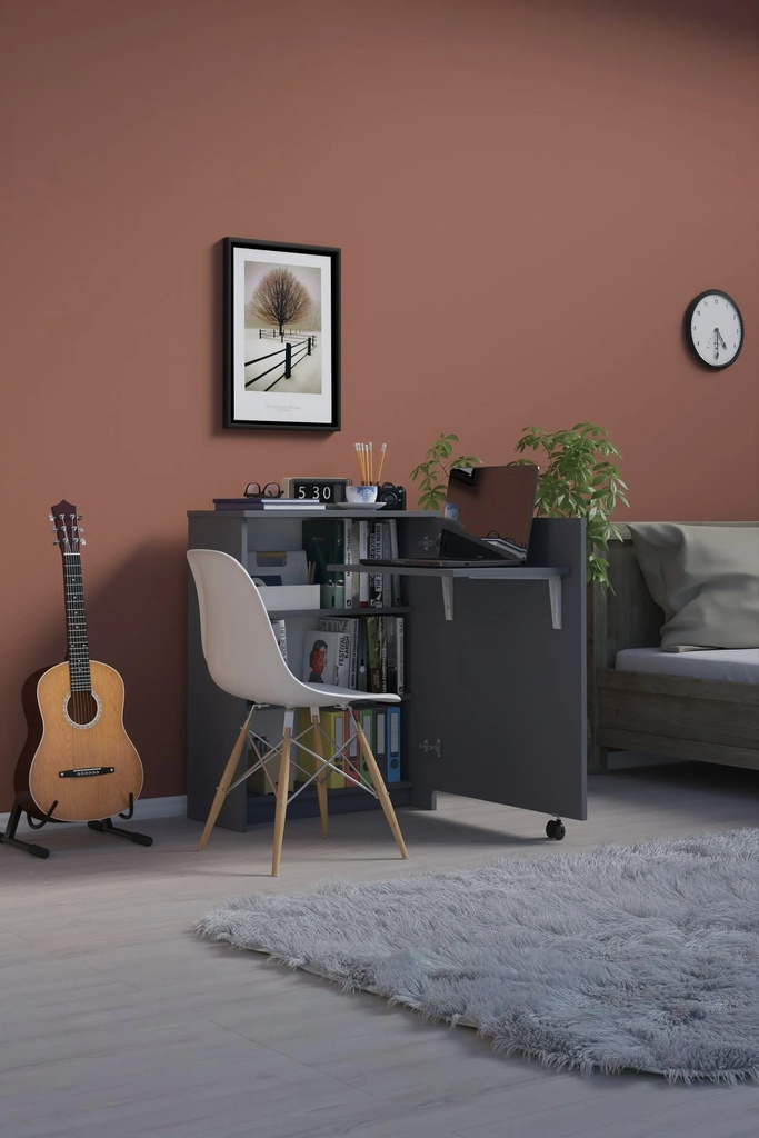 Kitaplıklı Çalışma Masası Tekerlekli 60x50 cm %100 MDF MD-02