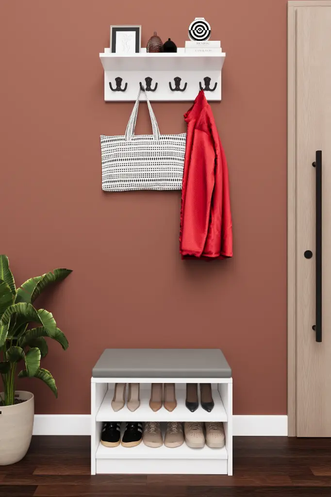 Askılıklı Minderli Ayakkabılık Seti Duvar Askılığı ve Oturma Bankı - A-33