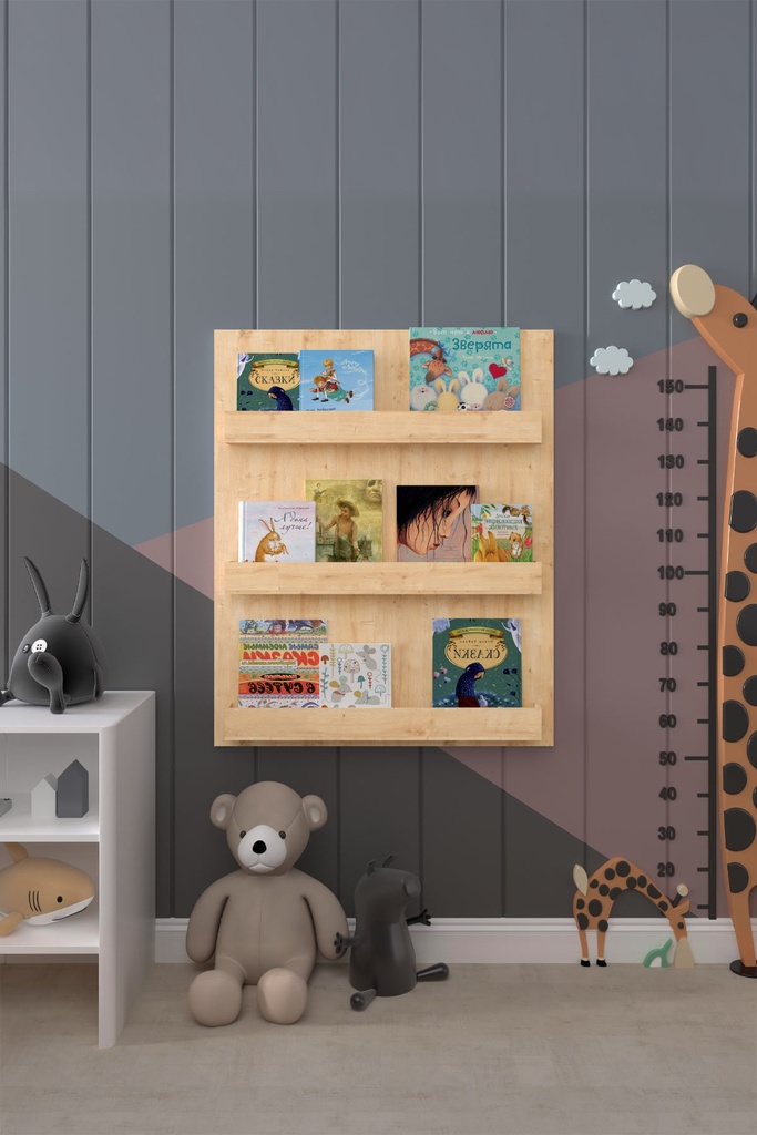 Çocuk Kitaplığı 75 cm Duvara Monte 3 Katlı Kitap Rafı - ÇR-02 