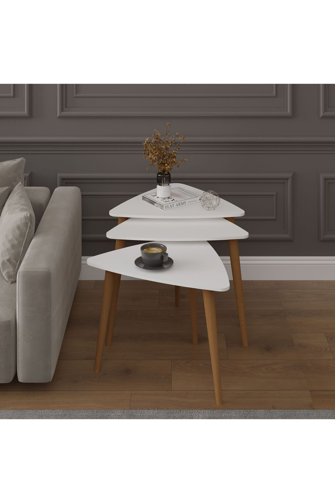 3’lü Üçgen Ahşap Ayaklı Zigon Sehpa %100 MDFLAM SEHPA02