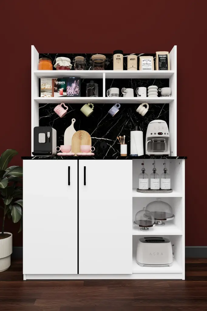 Kahve Köşesi Mutfak Dolabı 120 cm Çok Bölmeli %100 MDFLAM - KAHVE02 