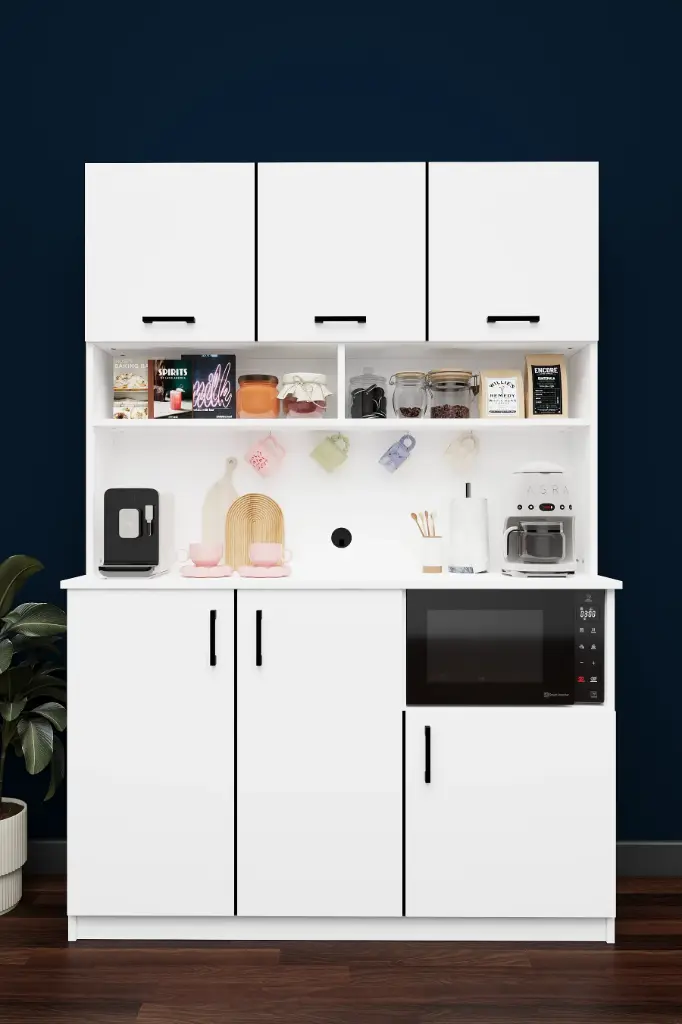 Modern Kahve Köşesi Dolabı 136 cm Mikrodalga Bölmeli %100 MDFLAM - KAHVE03 