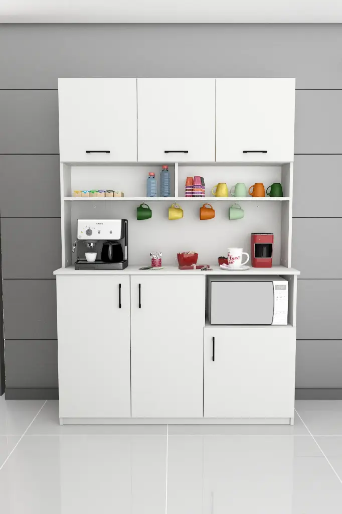 Modern Kahve Köşesi Dolabı 136 cm Mikrodalga Bölmeli %100 MDFLAM - KAHVE03 