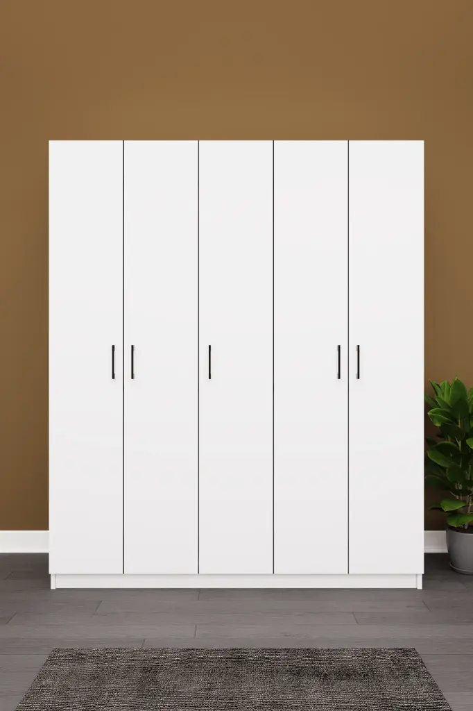 5 Kapaklı Gardırop 150x180 cm Kompakt MDFLAM Yatak Odası Gardırobu G-09