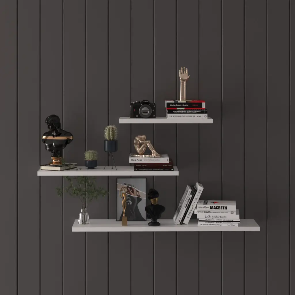 Modern Organizer Düzenleyici Dekoratif Kitaplık Banyo Mutfak 3'lü Duvarrafı