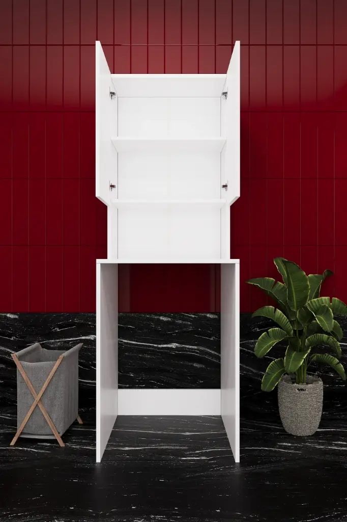 Çamaşır Makinesi Dolabı Kapaklı 2 Kapaklı 2 Raflı 65x190 cm - BD-01