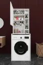Çamaşır Makinesi Üstü Dolap Askı Kancalı Raflı Kapaklı 65x190 cm - BD-02