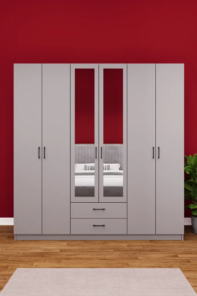 6 Kapaklı 2 Çekmeceli Aynalı Gardırop 240x208 cm Geniş MDF Yatak Odası Gardırobu G05