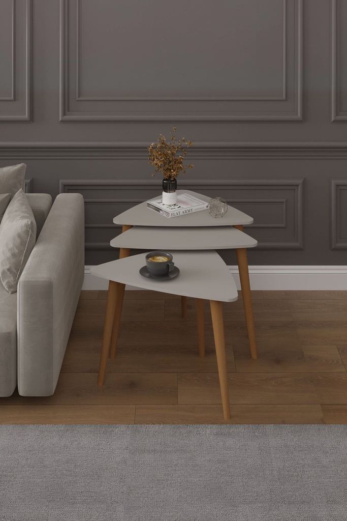 3’lü Ahşap Ayaklı Üçgen Zigon Sehpa Takımı %100 MDF SEHPA02