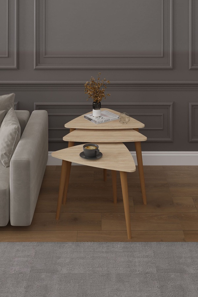 3’lü Ahşap Ayaklı Üçgen Zigon Sehpa Takımı %100 MDF SEHPA02