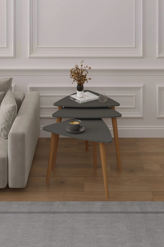 3’lü Ahşap Ayaklı Üçgen Zigon Sehpa Takımı %100 MDF SEHPA02