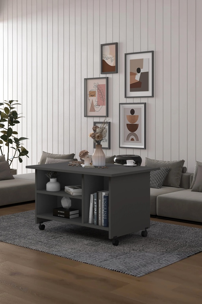 İki Katlı Tekerlekli Orta Sehpa Tekerlekli 90x60 cm %100 MDF - OS01