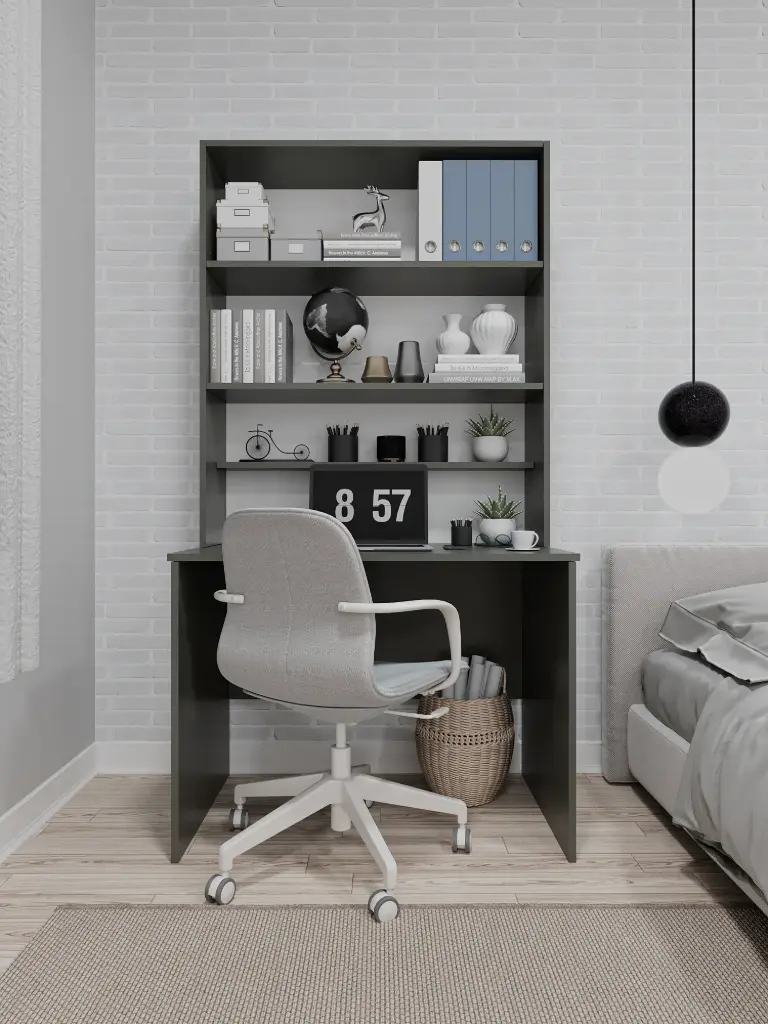 Kitaplıklı Çalışma Masası 100 cm, Raflı Ofis ve Ders Masası - ÇM-03 