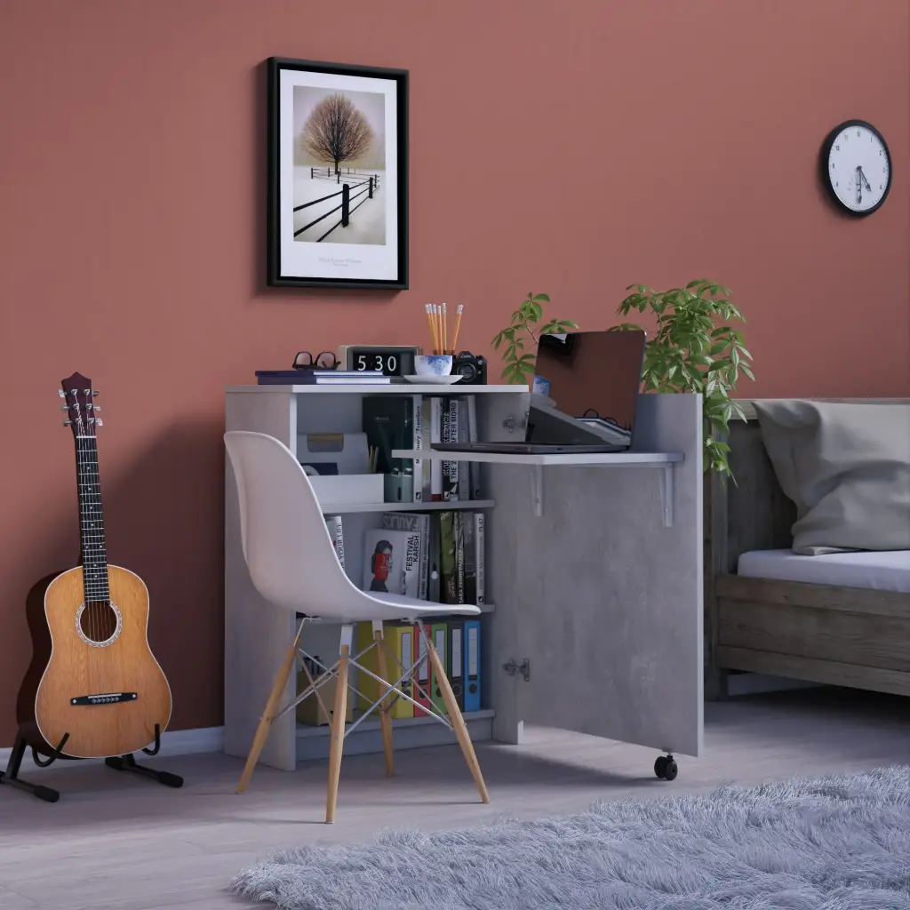 Kitaplıklı Çalışma Masası Tekerlekli 60x50 cm %100 MDF MD-02