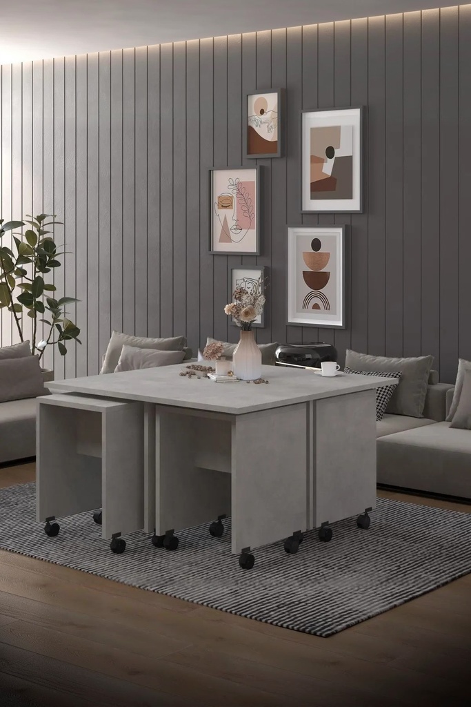 Orta Sehpa 4 Yavrulu Tekerlekli %100 MDF - OS03