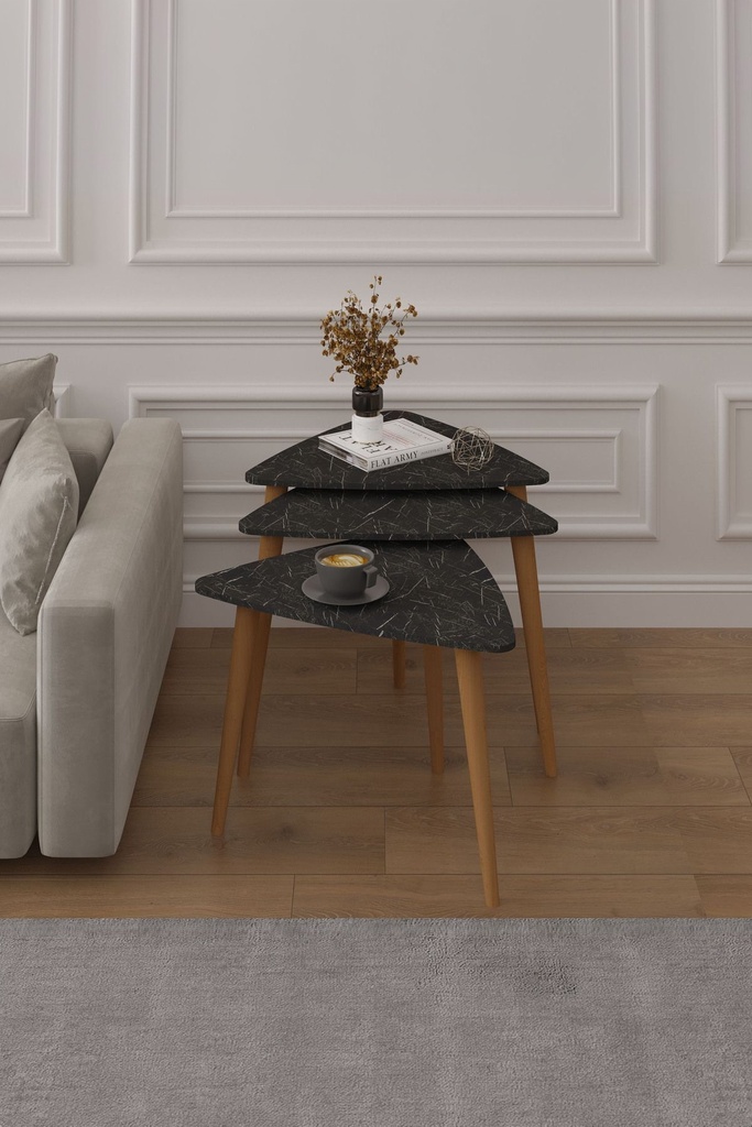 3’lü Ahşap Ayaklı Üçgen Zigon Sehpa Takımı %100 MDF SEHPA02