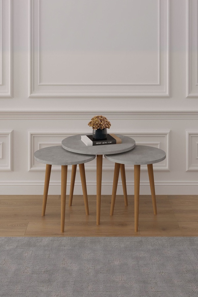 3’lü Ahşap Ayaklı Yuvarlak Zigon Sehpa Takımı %100 MDF SEHPA01