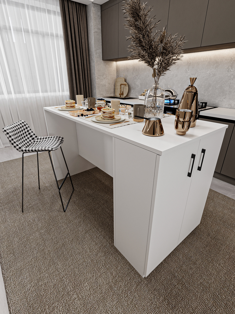 150 cm Dolaplı Yüksek Mutfak Adası Yemek ve Bar Masası %100 MDFLAM MA-04