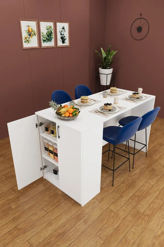 150 cm Dolaplı Yüksek Mutfak Adası Yemek ve Bar Masası %100 MDFLAM MA-04