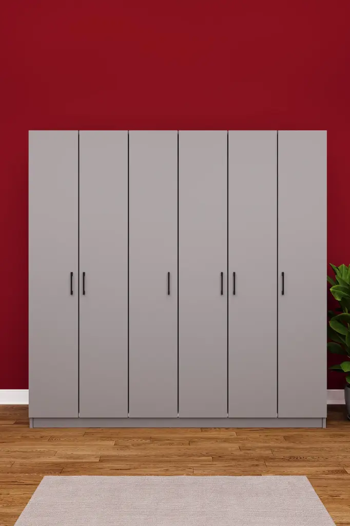 6 Kapaklı Gardırop 180x180 cm Kompakt MDF Yatak Odası Gardırobu G-06 