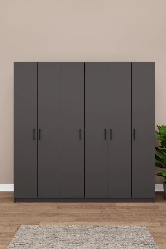 6 Kapaklı Gardırop 180x180 cm Kompakt MDF Yatak Odası Gardırobu G-06 