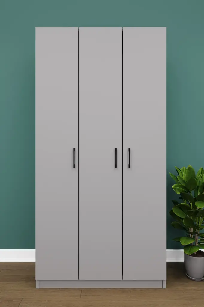 3 Kapaklı Küçük Gardırop 90x180 cm Dar Kompakt MDF Yatak Odası Gardırobu G07