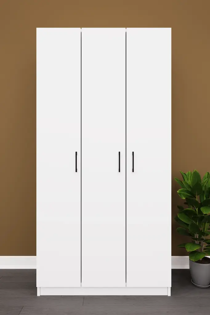 3 Kapaklı Küçük Gardırop 90x180 cm Dar Kompakt MDFLAM Yatak Odası Gardırobu G07 