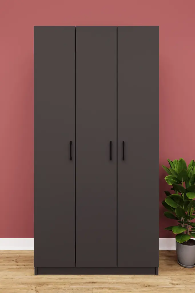 3 Kapaklı Küçük Gardırop 90x180 cm Dar Kompakt MDF Yatak Odası Gardırobu G07