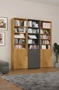 Koyu Gri & Petra Kontrast Kapaklı Üçlü Kitaplık – 180x208 cm %100 MDF K-59