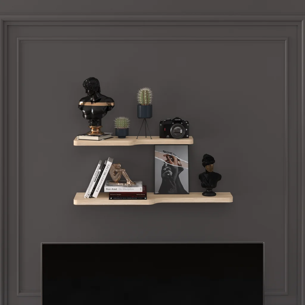 Duvar Rafı 2'li Kıvrımlı Set 60 ve 45 cm MDF - DRF-03
