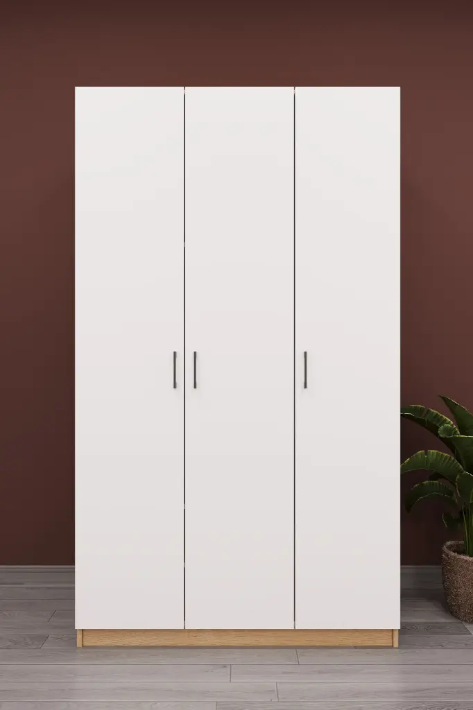 3 Kapaklı Gardırop 120x208 cm Çift Askılıklı MDF Yatak Odası Gardırobu G-01