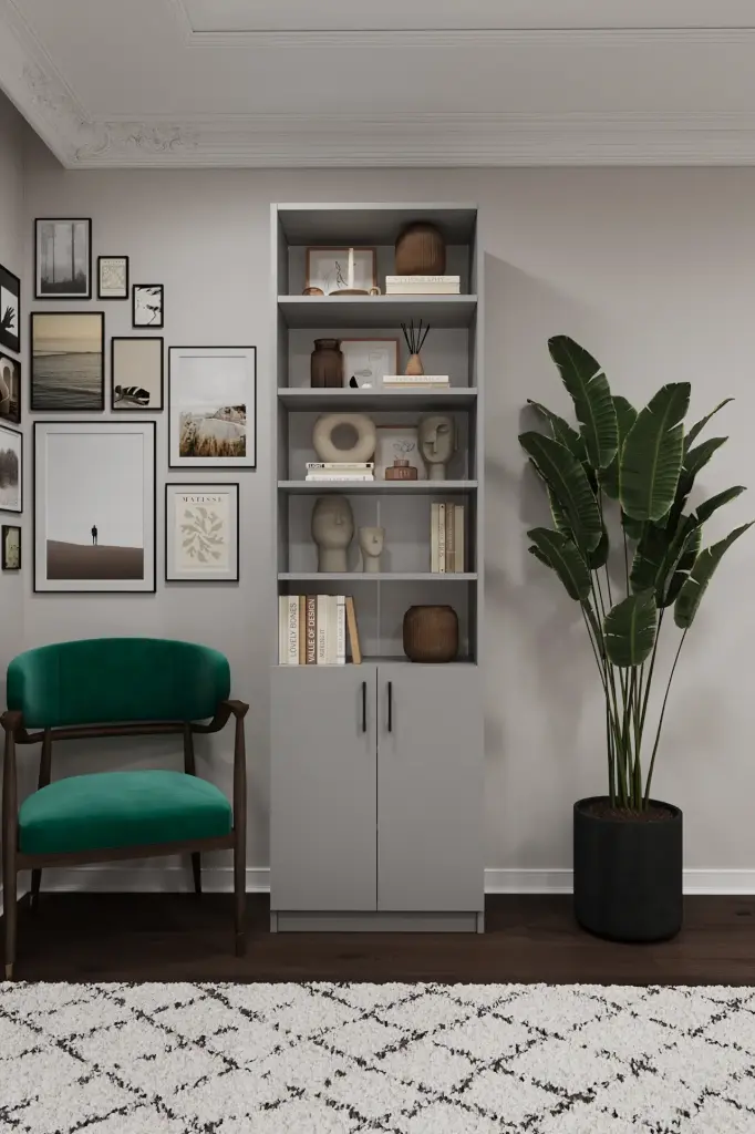 SUNTALAM - Kül Gri Kapaklı Kitaplık – 60x205 cm 8 Raflı K-33 