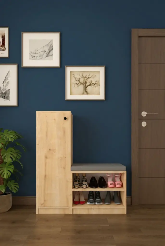 SUNTA - Puflu Tek Kapaklı Safir Meşe Ayakkabılık A-12 