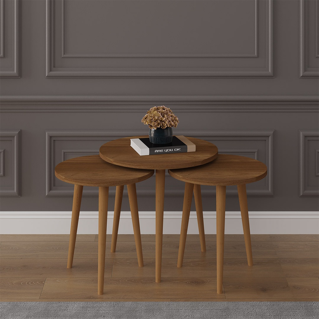 MDF - 3’lü Ahşap Ayaklı Yuvarlak Zigon Sehpa | Nevada 