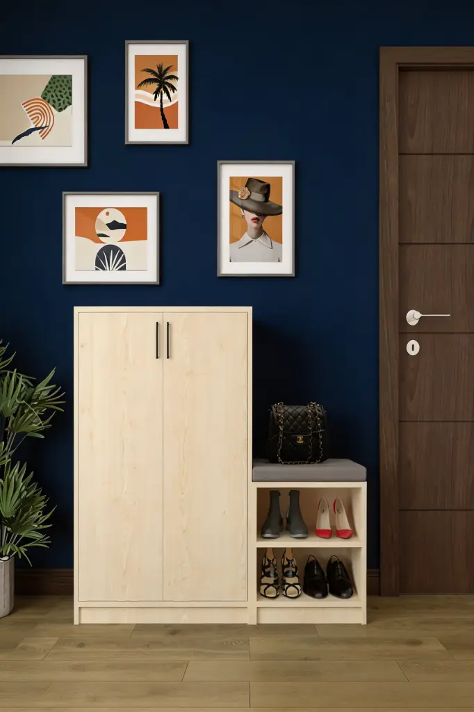 SUNTA - Puflu İki Kapaklı Ayakkabılık Akça Ağaç A-24